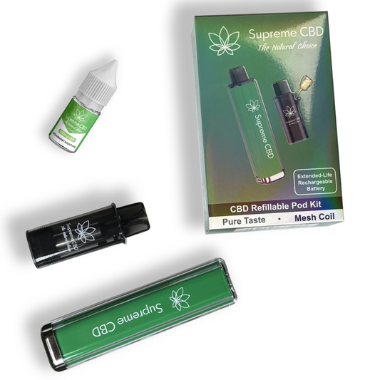 Supreme CBD – Pod Max: Rechargeable High-Performance CBD Vape Starter Kit with FREE 10ml Vape Juice